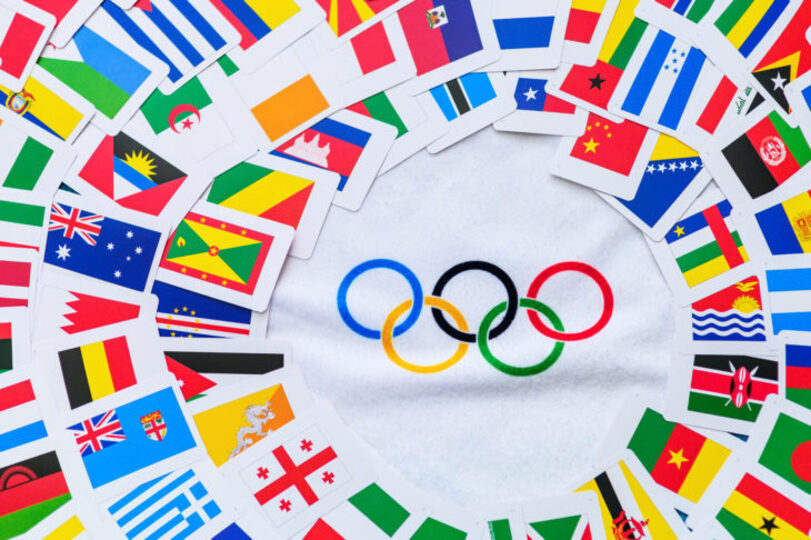 Olympic logo with flags from different countries