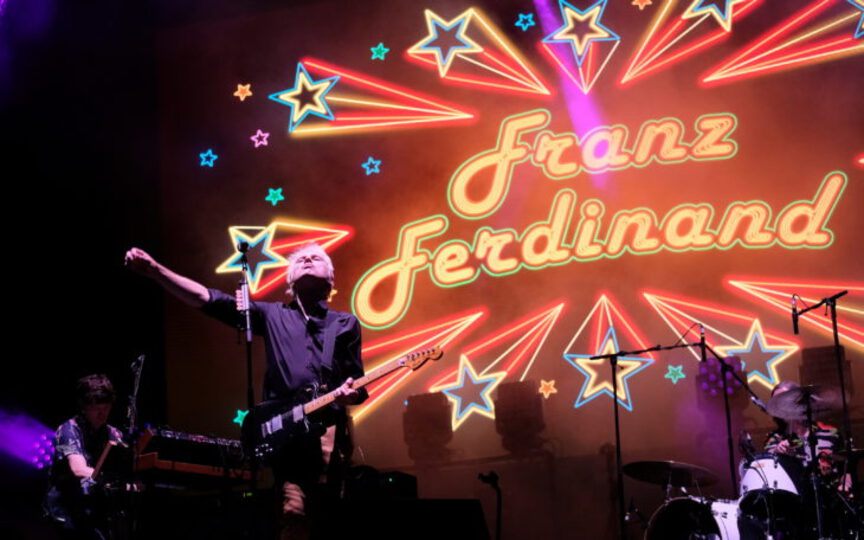 Lead singer Alex Kapranos with Franz Ferdinand performing at Victorious Festival on August 27, 2017