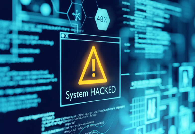 Fancy illustration with blue “Hacker” screen
