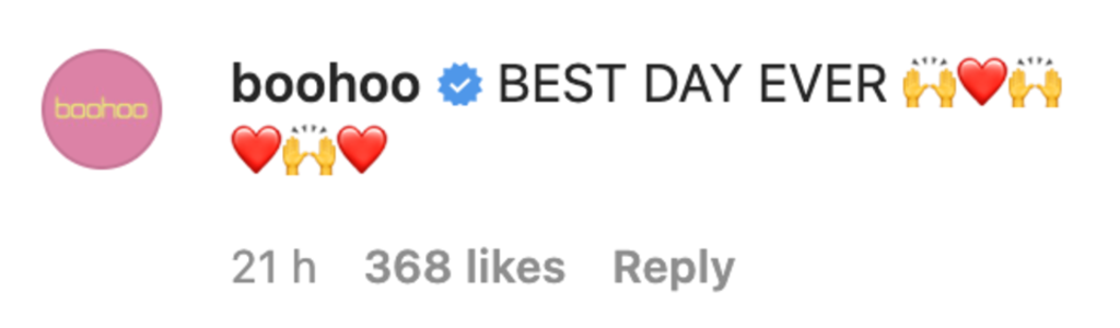 Boohoo commenting on Megan Foxs' engagement