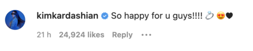 Travis Barker commenting on Megan Foxs' engagement